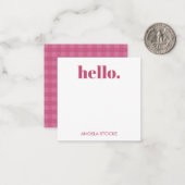 Personalisiertes rosa Gingham Mitteilungskarte (Vorderseite/Rückseite Beispiel)