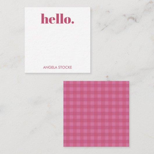 Personalisiertes rosa Gingham Mitteilungskarte (Vorne/Hinten)