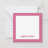 Personalisiertes rosa Gingham Mitteilungskarte (Vorderseite)