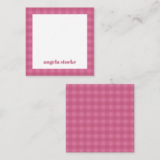 Personalisiertes rosa Gingham Mitteilungskarte (Vorne/Hinten)