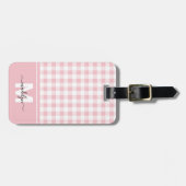Personalisiertes Rosa-Gingham-Monogramm Gepäckanhänger (Vorderseite horizontal)