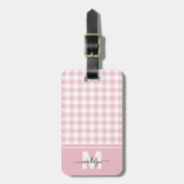 Personalisiertes Rosa-Gingham-Monogramm Gepäckanhänger (Vorderseite vertikal)