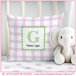 Personalisiertes rosa Gingham-Monogramm-Kinderzimm Kissen