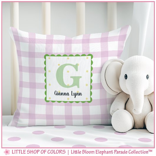 Personalisiertes rosa Gingham-Monogramm-Kinderzimm Kissen