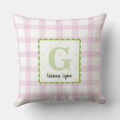Personalisiertes rosa Gingham-Monogramm-Kinderzimm Kissen (Rückseite)