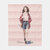 Personalisiertes Rosa Girl Uni Fleecedecke (Vorderseite)