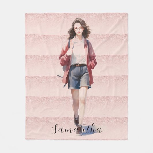 Personalisiertes Rosa Girl Uni Fleecedecke (Vorderseite)