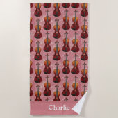 Personalisiertes rosa Glitter-Violine Strandtuch (Vorderseite)