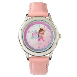 Personalisiertes Rosa Glitzer Princess Learning Armbanduhr