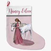 Personalisiertes Rosa & Grau Magisches Einhorn & M Großer Weihnachtsstrumpf (Vorderseite)