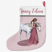 Personalisiertes Rosa & Grau Magisches Einhorn & M Großer Weihnachtsstrumpf (Rückseite)
