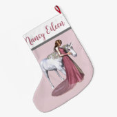 Personalisiertes Rosa & Grau Magisches Einhorn & M Großer Weihnachtsstrumpf (Rückseite (Hängend))