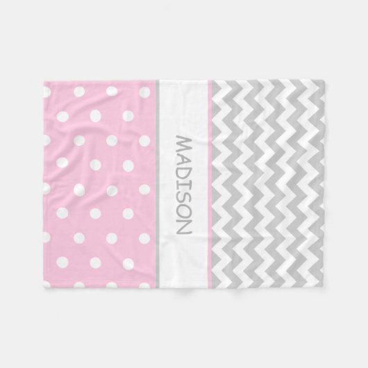 Personalisiertes rosa graues Zickzack Fleecedecke (Vorderseite (Horizontal))