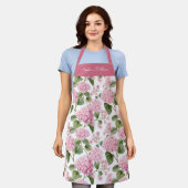 Personalisiertes rosa grünes Blumenmuster Schürze (Getragen)