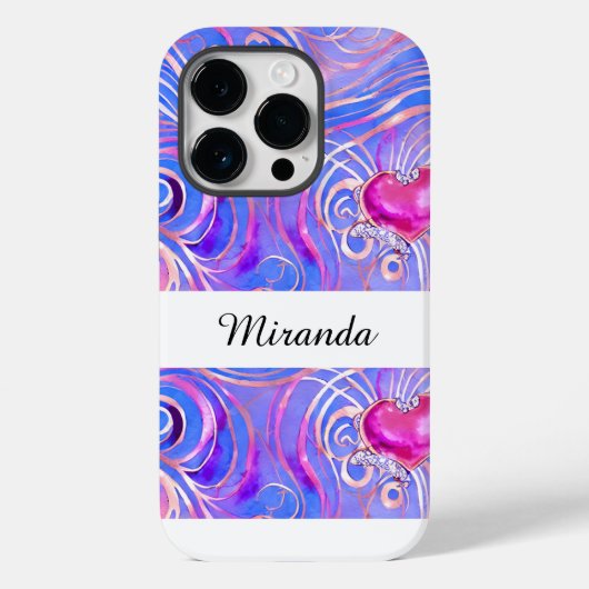 Personalisiertes Rosa Heart iPhone 14 Pro Fall Case-Mate iPhone Hülle (Rückseite)