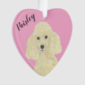 Personalisiertes rosa Herz Blonde Tan Golden Poodl Ornament (Vorderseite)
