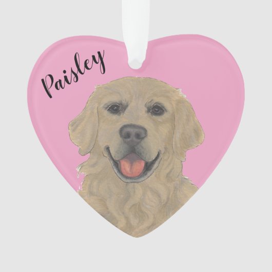 Personalisiertes rosa Herz Golden Retriever Ornament (Vorderseite)