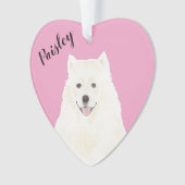 Personalisiertes rosa Herz Samoyed Eskimo Hund Ornament (Vorderseite)