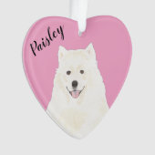 Personalisiertes rosa Herz Samoyed Eskimo Hund Ornament (Vorderseite)