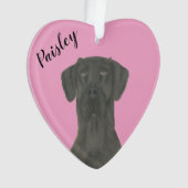 Personalisiertes rosa Herz Schwarz Großes Dane Ornament (Vorderseite)