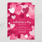 Personalisiertes Rosa Herz Valentinstag Brunch Einladung (Vorne/Hinten)
