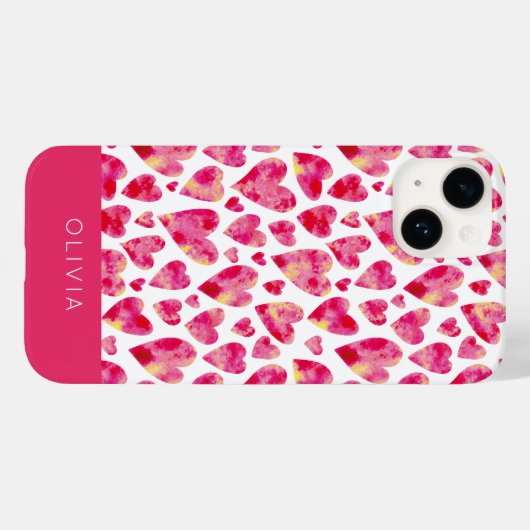 Personalisiertes rosa Herzmuster Case-Mate iPhone Hülle (Rückseite (Horizontal))