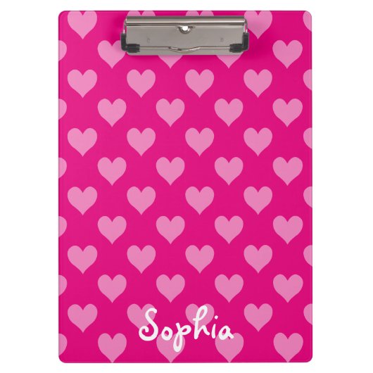 Personalisiertes rosa Herzmuster Klemmbrett (Vorderseite)