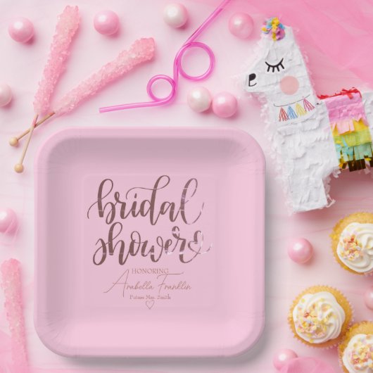 Personalisiertes Rosa Hochzeitssemble Brautparty Pappteller (Party)