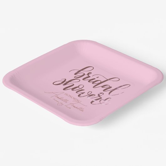Personalisiertes Rosa Hochzeitssemble Brautparty Pappteller (Gewinkelt)