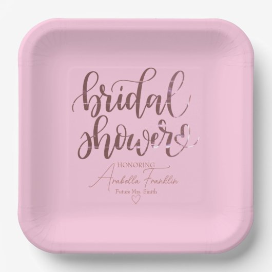 Personalisiertes Rosa Hochzeitssemble Brautparty Pappteller (Vorderseite)