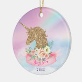 Personalisiertes Rosa & Imitate Gold Glitzer Einho Keramik Ornament (Links)