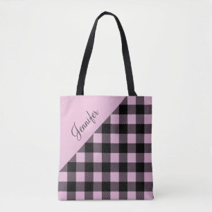 Personalisiertes Rosa Kariert Tasche