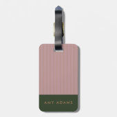 Personalisiertes Rosa Khaki Gold Stripe Elegante Gepäckanhänger (Rückseite vertikal)