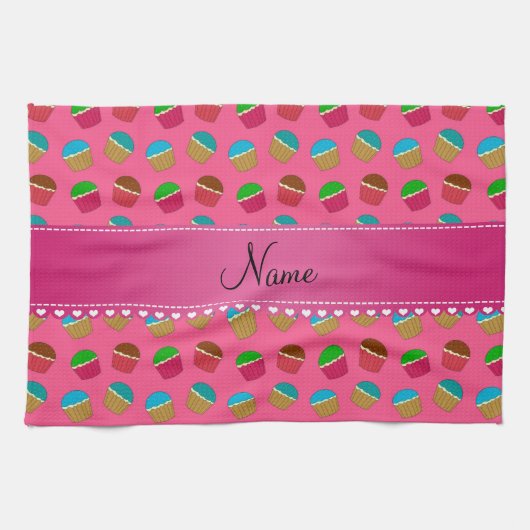 Personalisiertes rosa Kuchennamensmuster Geschirrtuch (Horizontal)