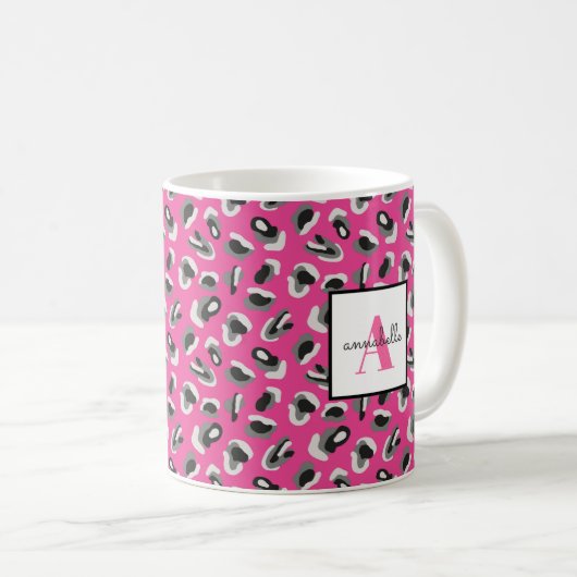 Personalisiertes rosa Leopard-Druckmuster für Mono Kaffeetasse (VorderseiteRechts)