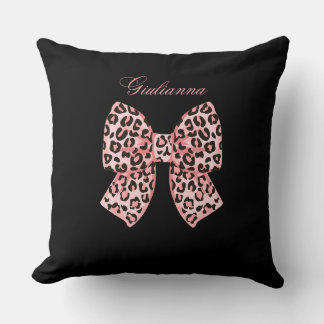 Personalisiertes rosa Leoparden-Schleifen-Quadratk Kissen