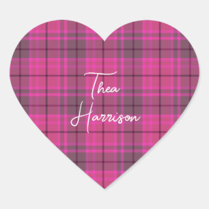 Personalisiertes rosa & lila preppy Karo Tartan  Herz-Aufkleber