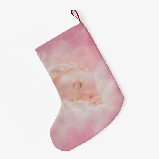 Personalisiertes rosa Mädchen-Baby-Schlafen Kleiner Weihnachtsstrumpf (Rückseite (Hängend))