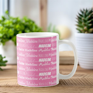 Personalisiertes rosa Mädchen-Namens-Collage süß Kaffeetasse