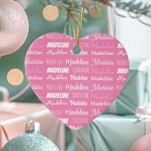 Personalisiertes rosa Mädchenname-Collage-Christma Keramik Ornament