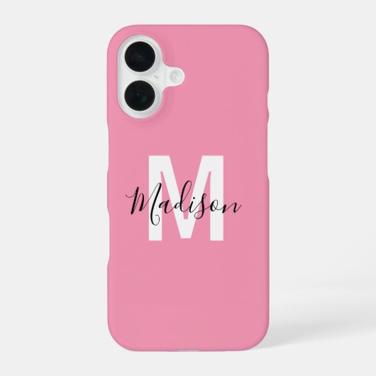 Personalisiertes rosa Monogramm iPhone 16 Hülle (Rückseite)