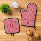 Personalisiertes rosa Monogramm-Muster Ofenhandschuh & Topflappen-Set (Oben Unten)