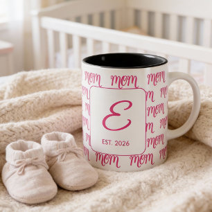 Personalisiertes Rosa Neues Mutter-Monogramm Etabl Zweifarbige Tasse