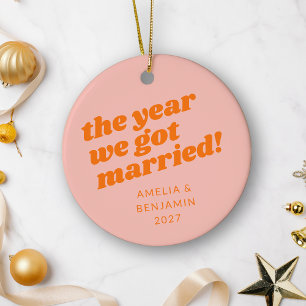 Personalisiertes Rosa Orange Erstes Weihnachten Ve Keramik Ornament