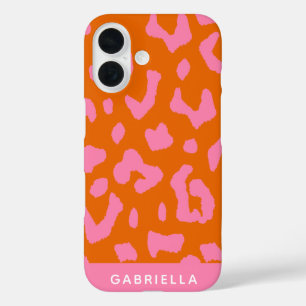 Personalisiertes rosa Orangenleopardmuster iPhone 16 Hülle