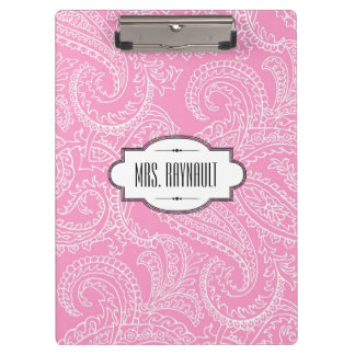 Personalisiertes rosa Paisley-Klemmbrett Klemmbrett