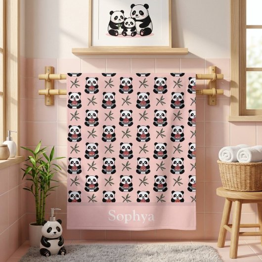 Personalisiertes Rosa-Panda-Kindsbadetuch Badehandtuch