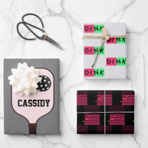 Personalisiertes rosa Pikleball-Packpapier Geschenkpapier Set