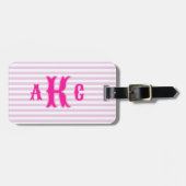 Personalisiertes Rosa Preppy-Monogramm-Gestreiftes Gepäckanhänger (Vorderseite horizontal)