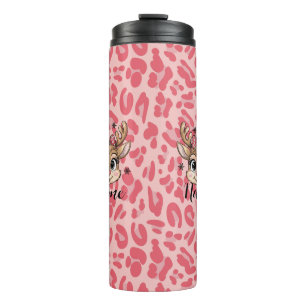 Personalisiertes rosa Rentier Thermosbecher